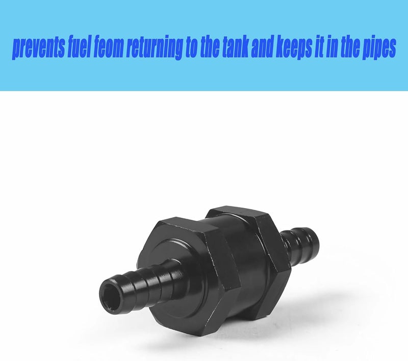 Baieasy 4 Pcs 1/4'' 5/16'' 3/8'' 1/2'' Fuel Non Return Inline One Way Check Valve for Fuel Line Oil Petrol Diesel Gasoline Water Aluminium Alloy (Black) - Image 5